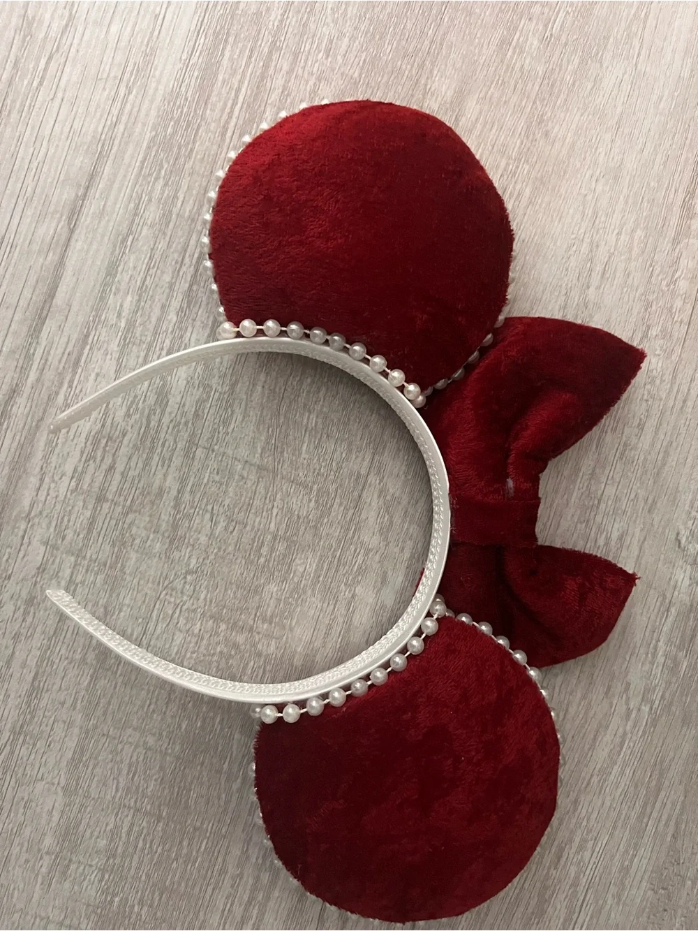 Velvet Bow Mouse Ear Headband - Red